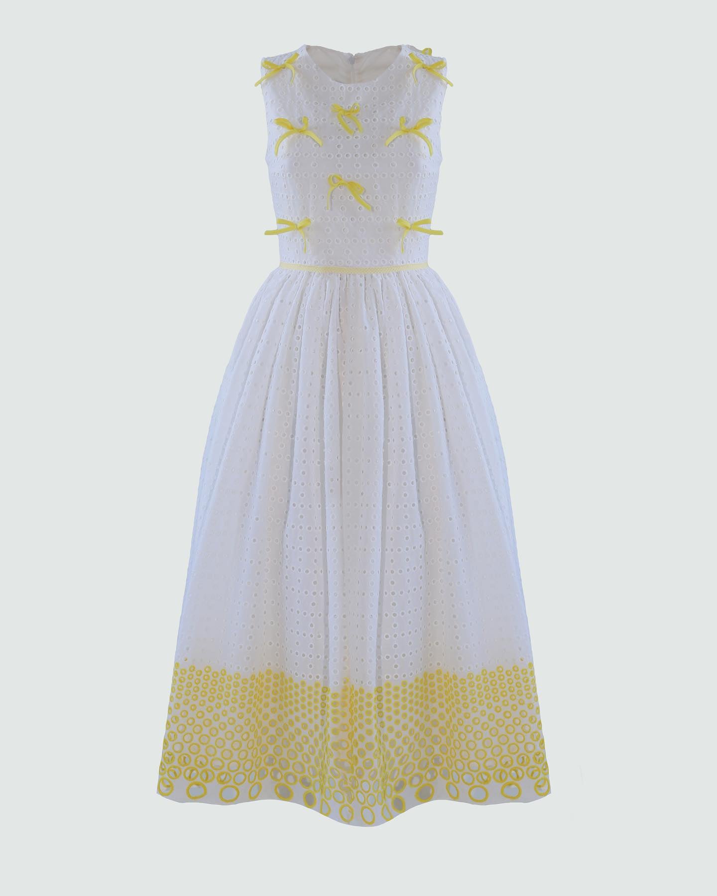White and yellow midi dress