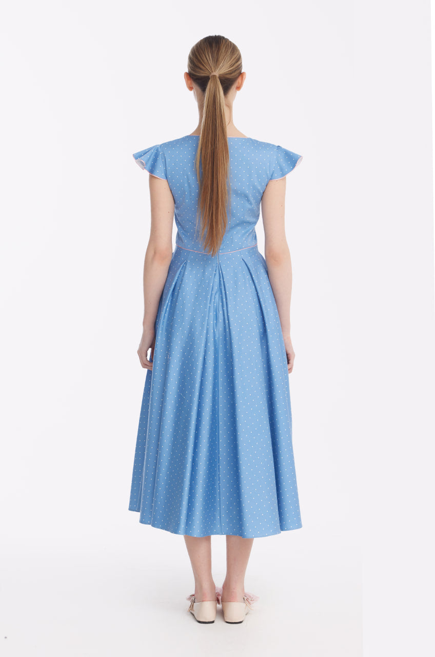 Powder Blue Polka Dot Midi Dress