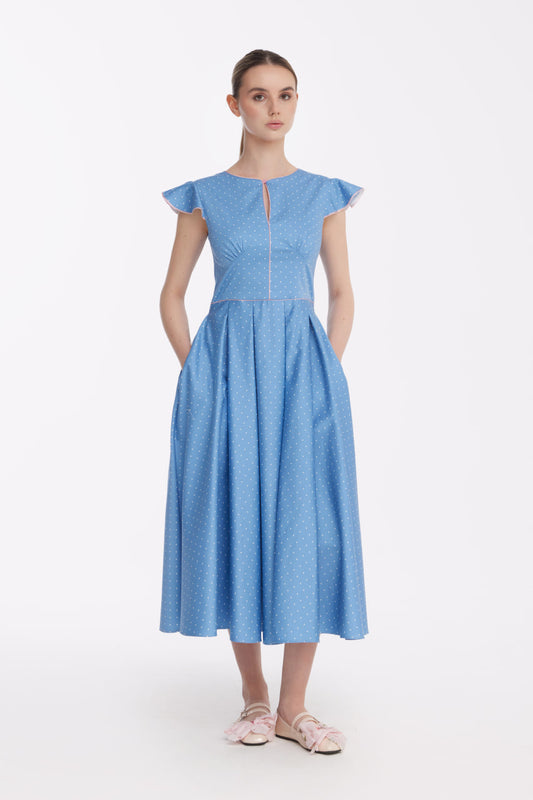 Powder Blue Polka Dot Midi Dress