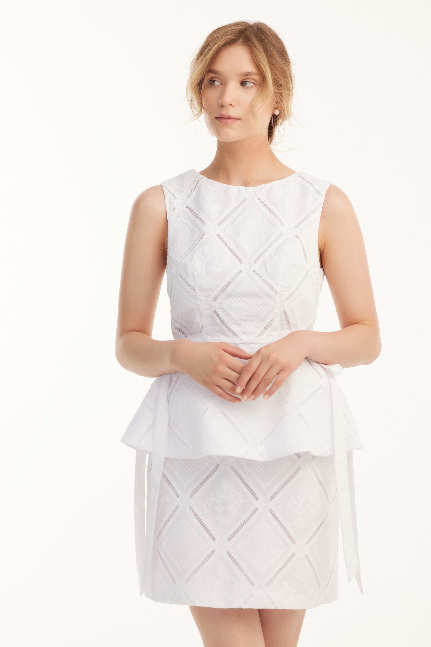Textured Lace Peplum Top & Pencil Skirt Set