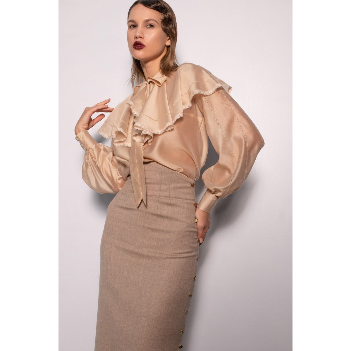 Celeste Beige Midi Skirt