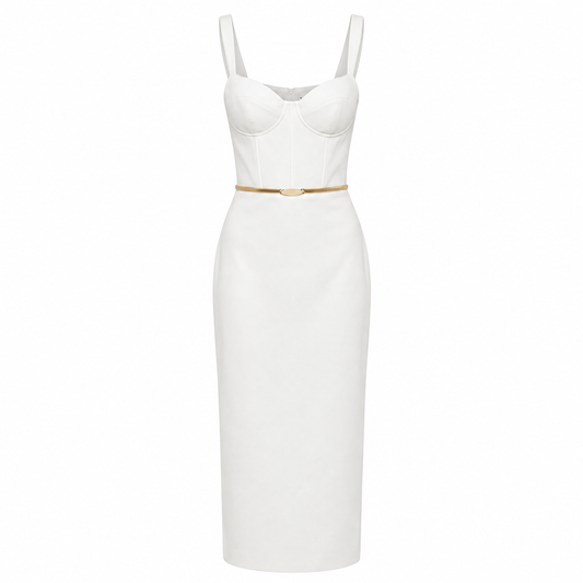 Evelyn White Corset Midi Dress