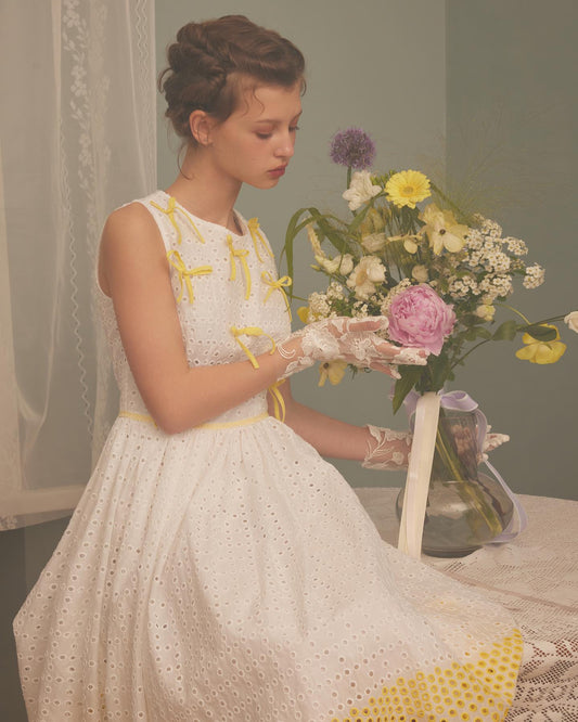 White and yellow midi dress