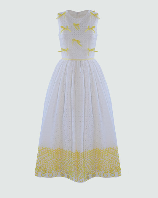 White and yellow midi dress