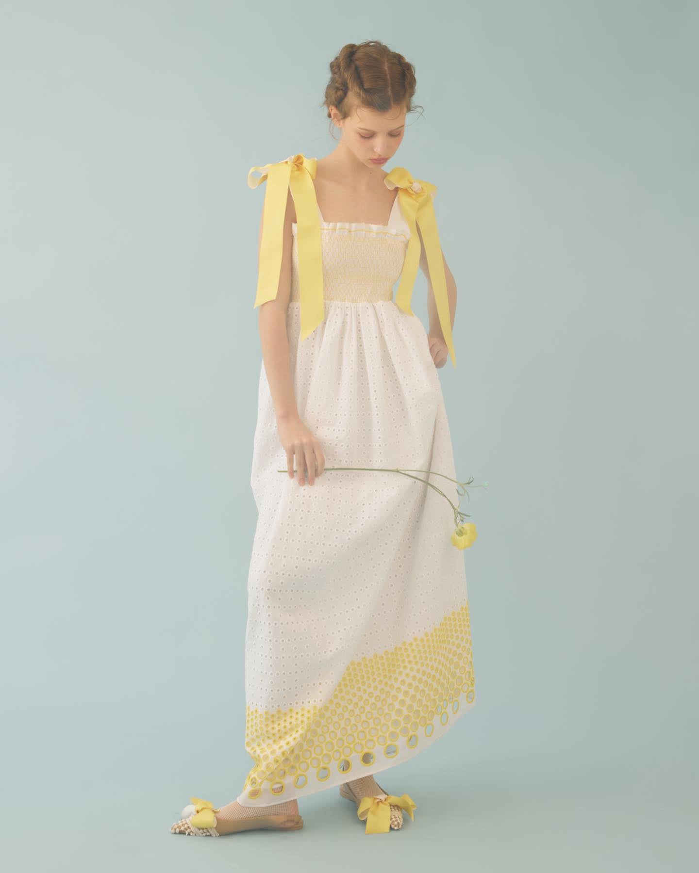 White and yellow long dress