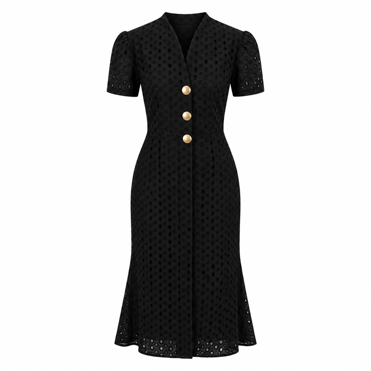 Margaux Black Eyelet Midi Dress
