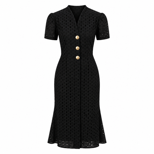 Margaux Black Eyelet Midi Dress