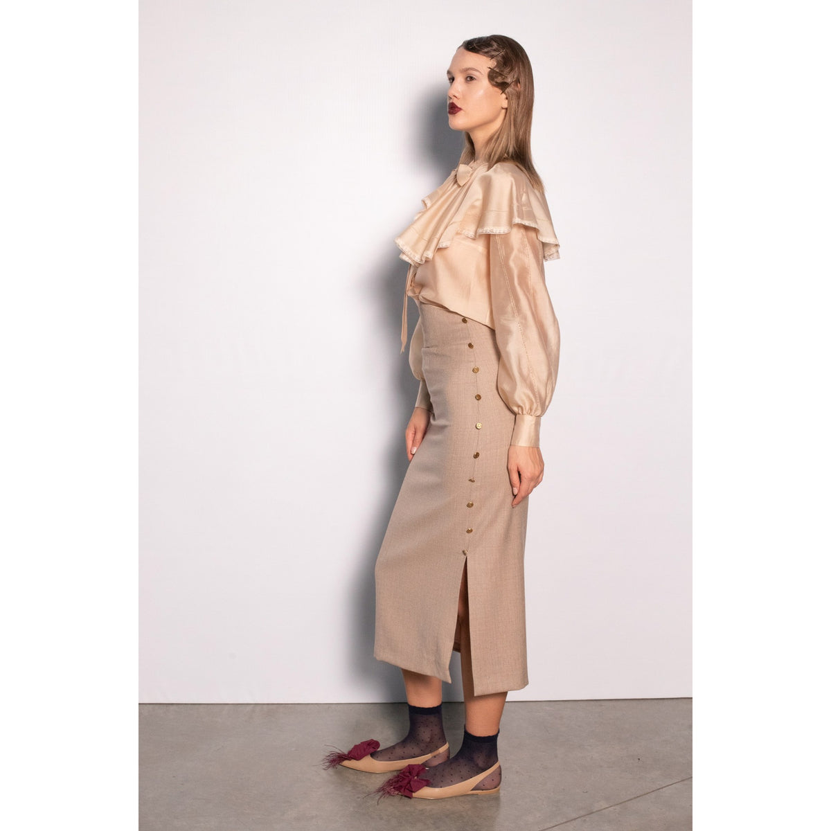 Celeste Beige Midi Skirt
