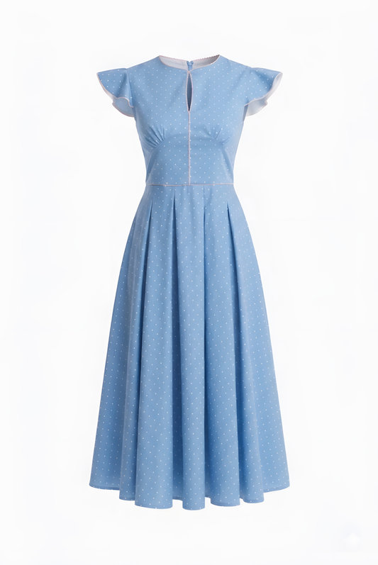 Powder Blue Polka Dot Midi Dress