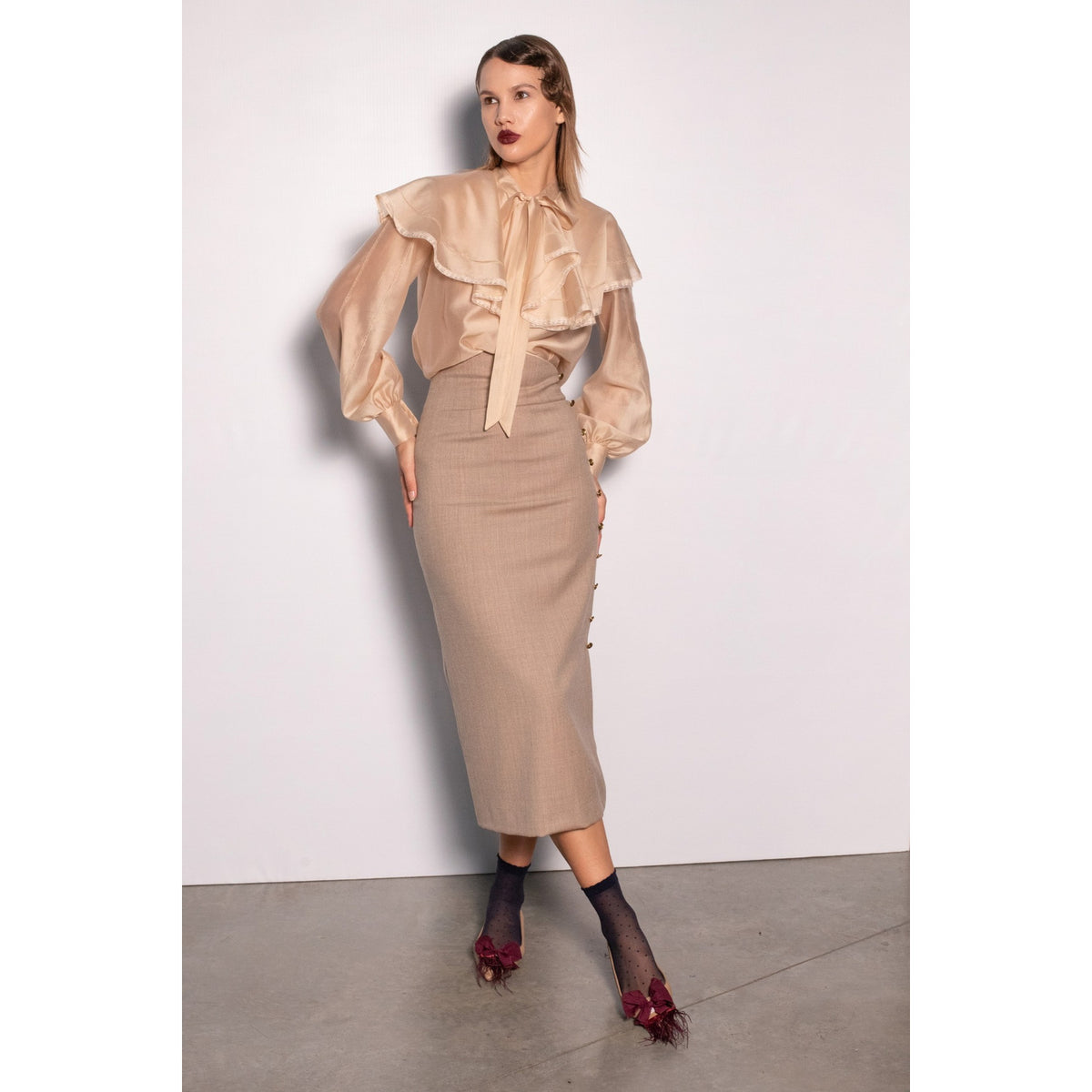 Celeste Beige Midi Skirt