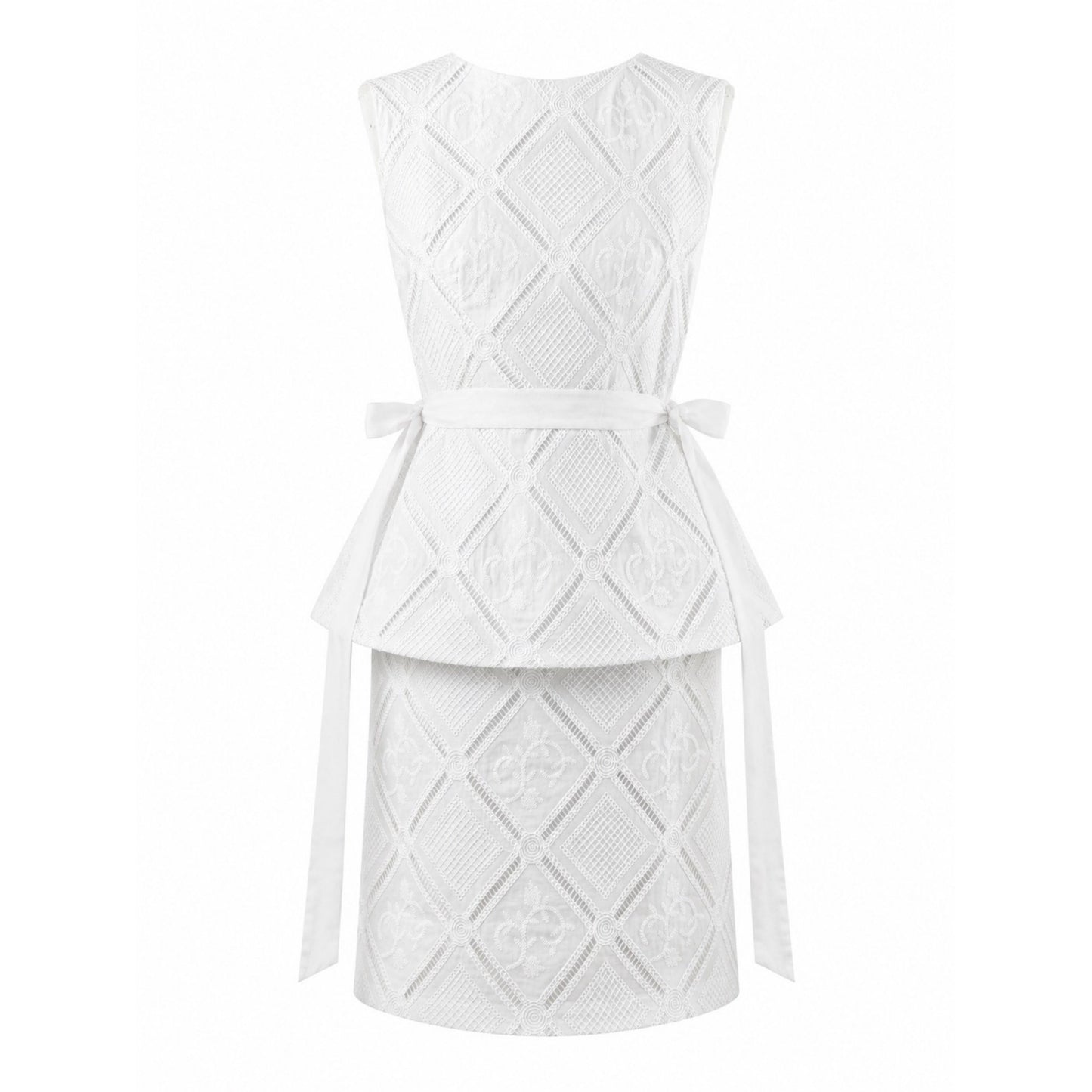 Textured Lace Peplum Top & Pencil Skirt Set