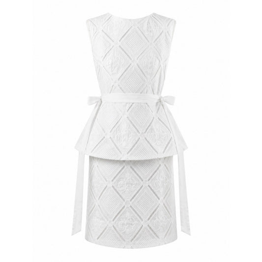 Textured Lace Peplum Top & Pencil Skirt Set