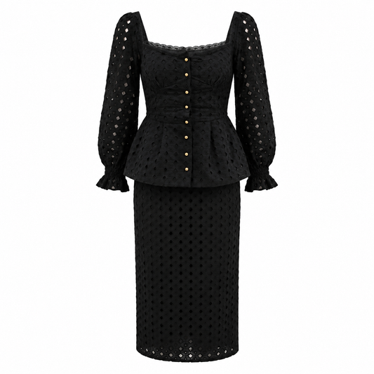 Camille Black Eyelet Set