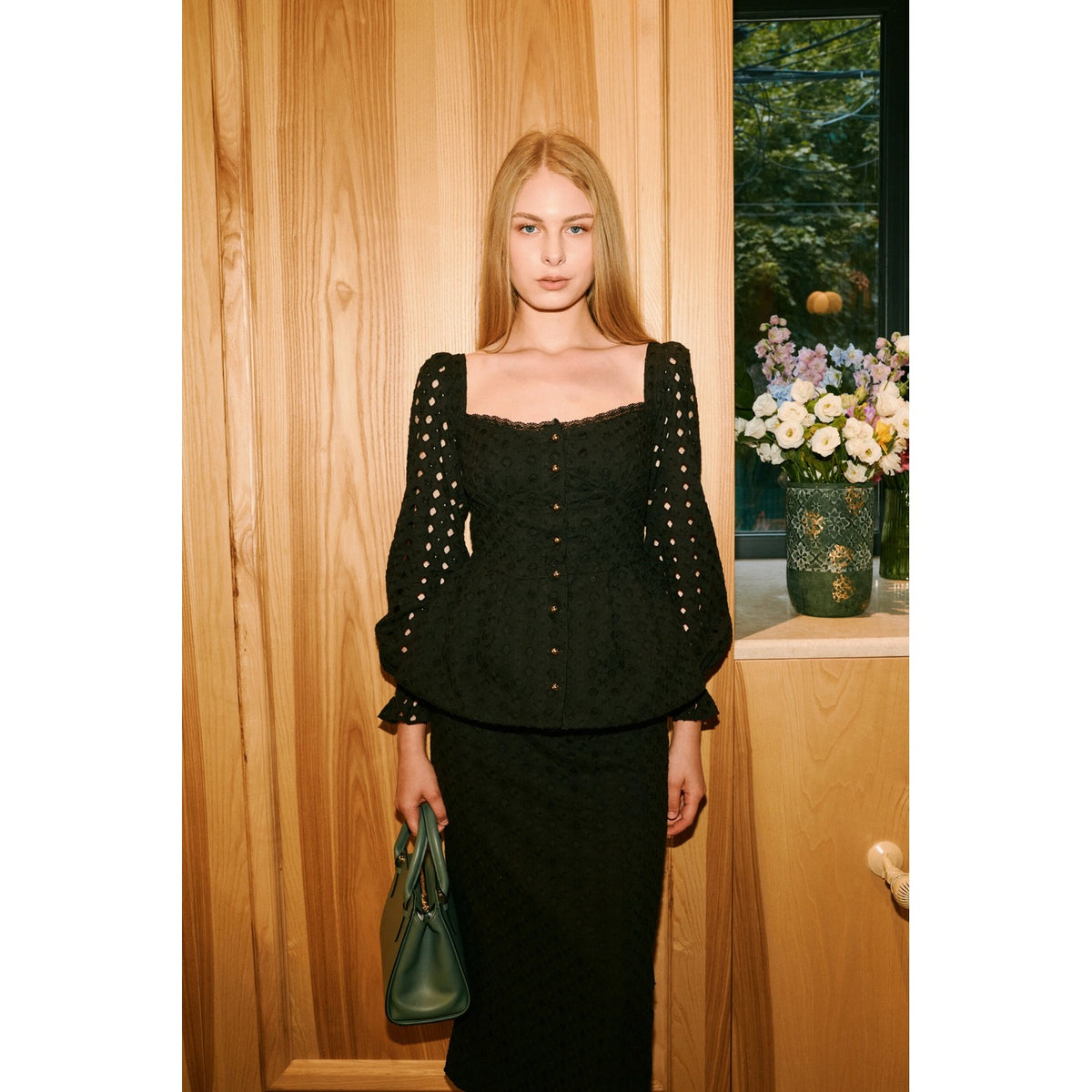 Camille Black Eyelet Set