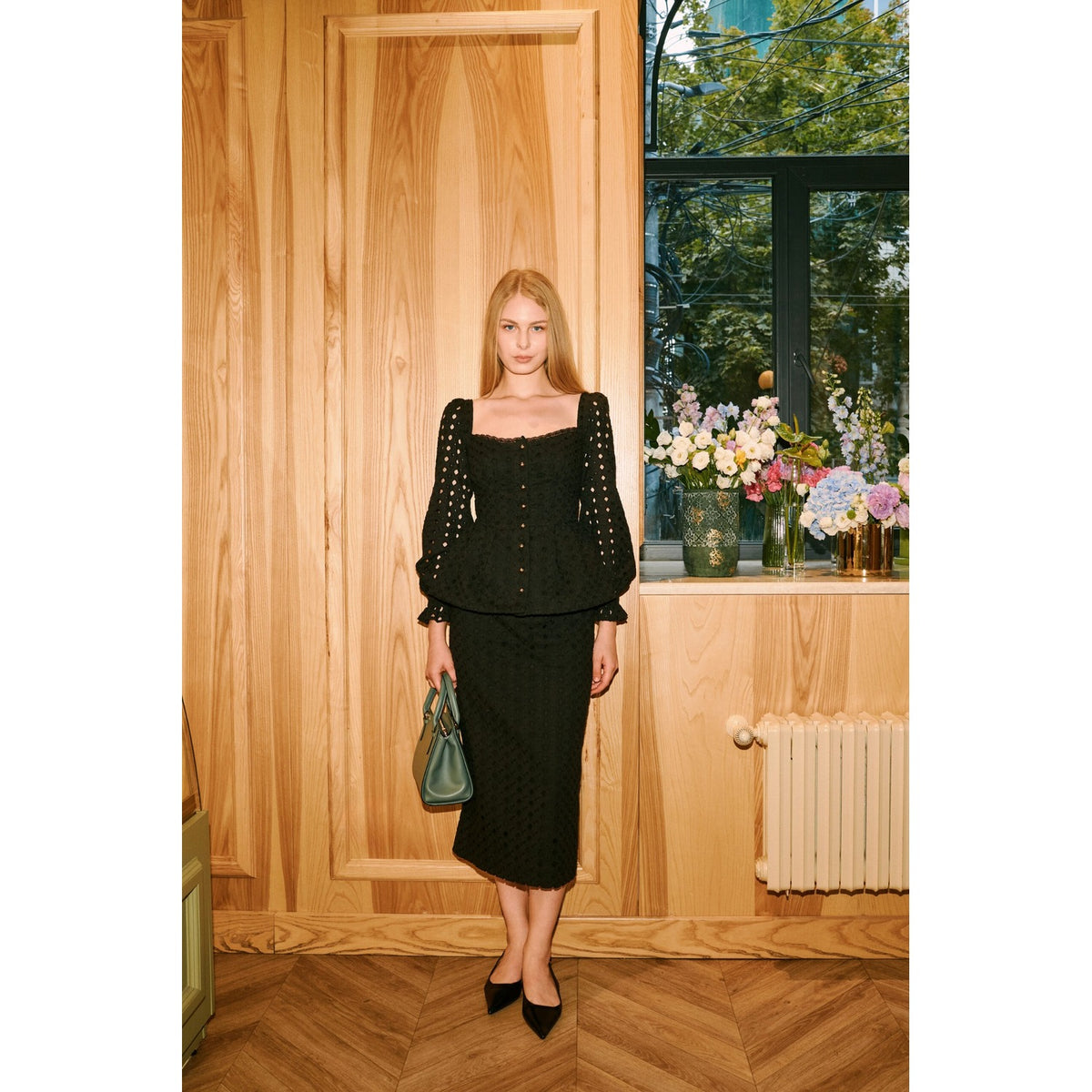 Camille Black Eyelet Set