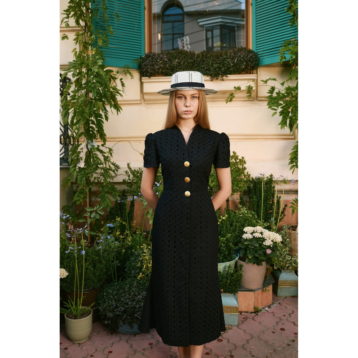 Margaux Black Eyelet Midi Dress