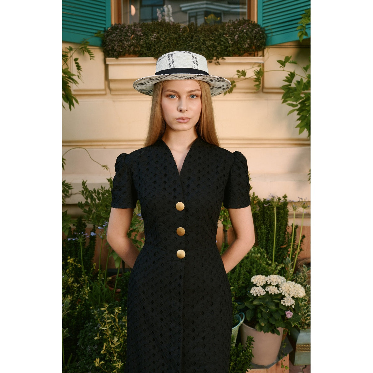 Margaux Black Eyelet Midi Dress