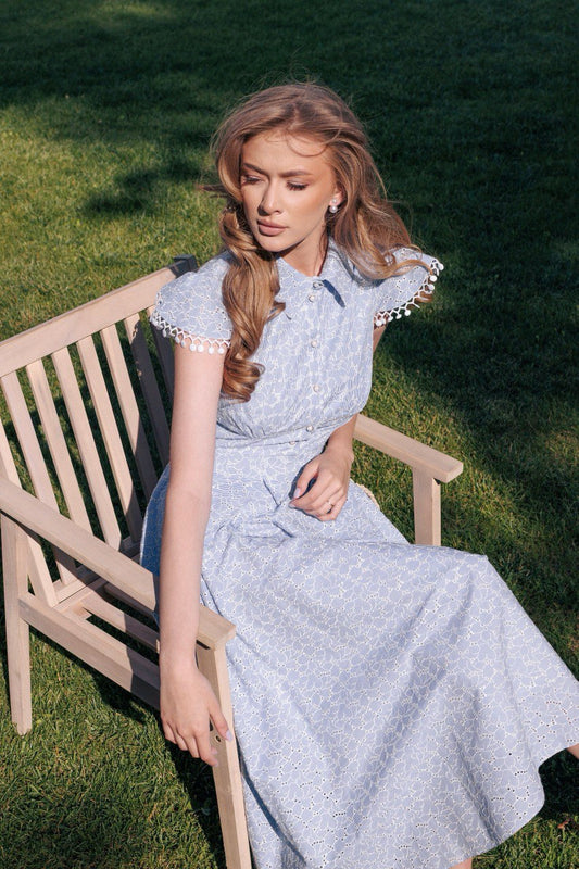 Blue Cotton Midi Dress