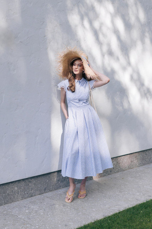 Blue Cotton Midi Dress