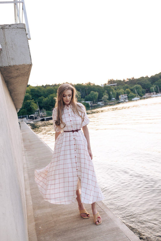 White Gridlined Dress