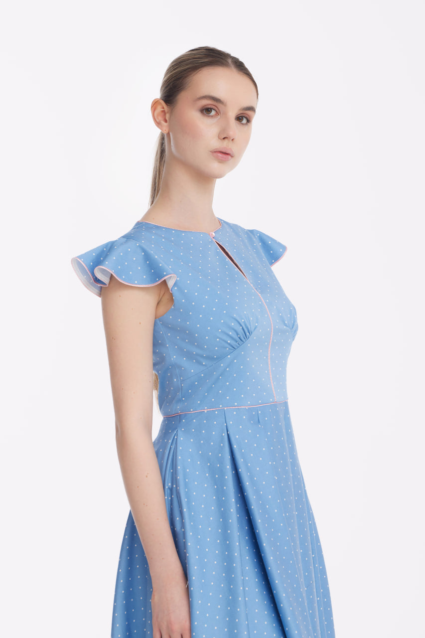 Powder Blue Polka Dot Midi Dress