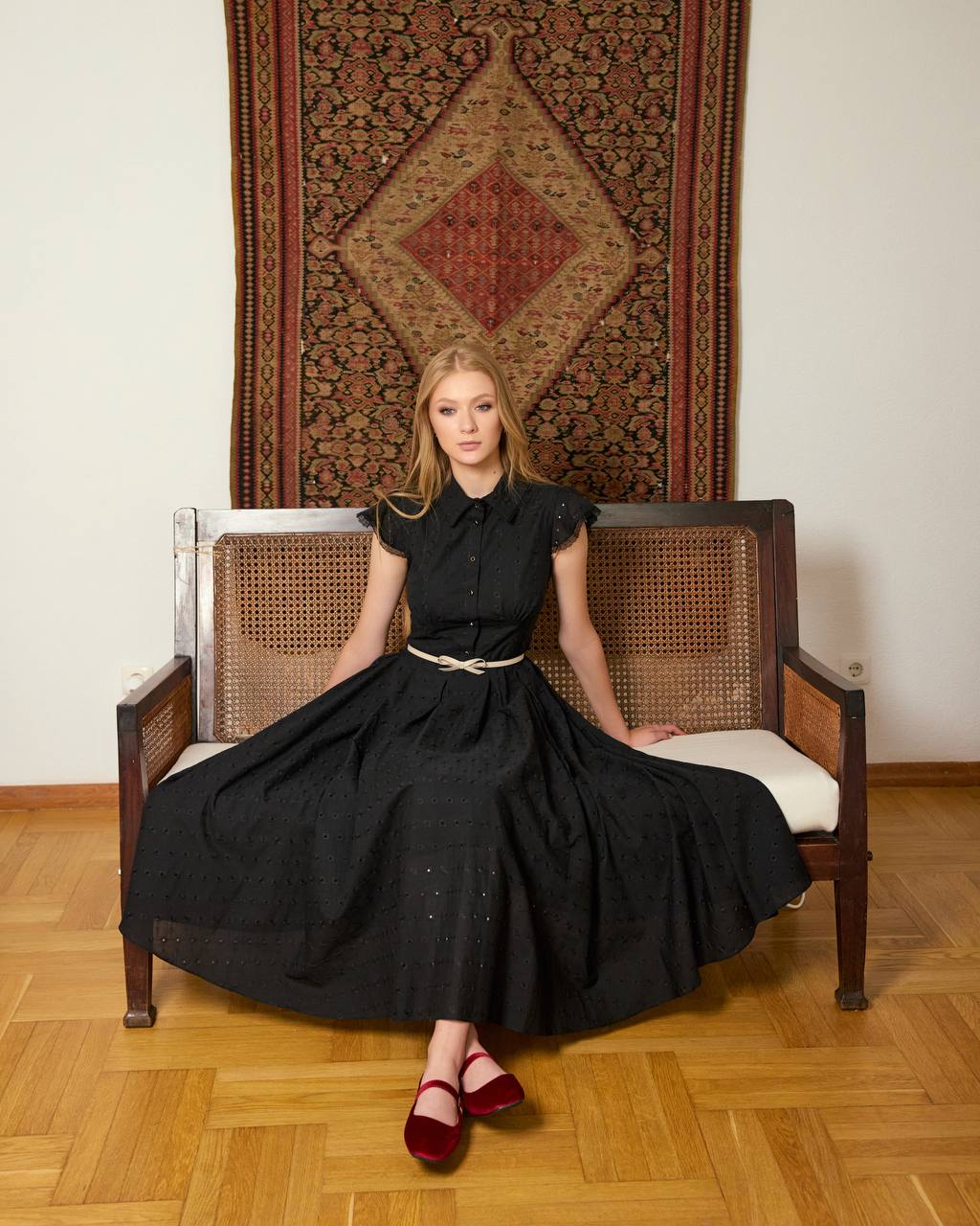 Black Cotton Midi Dress