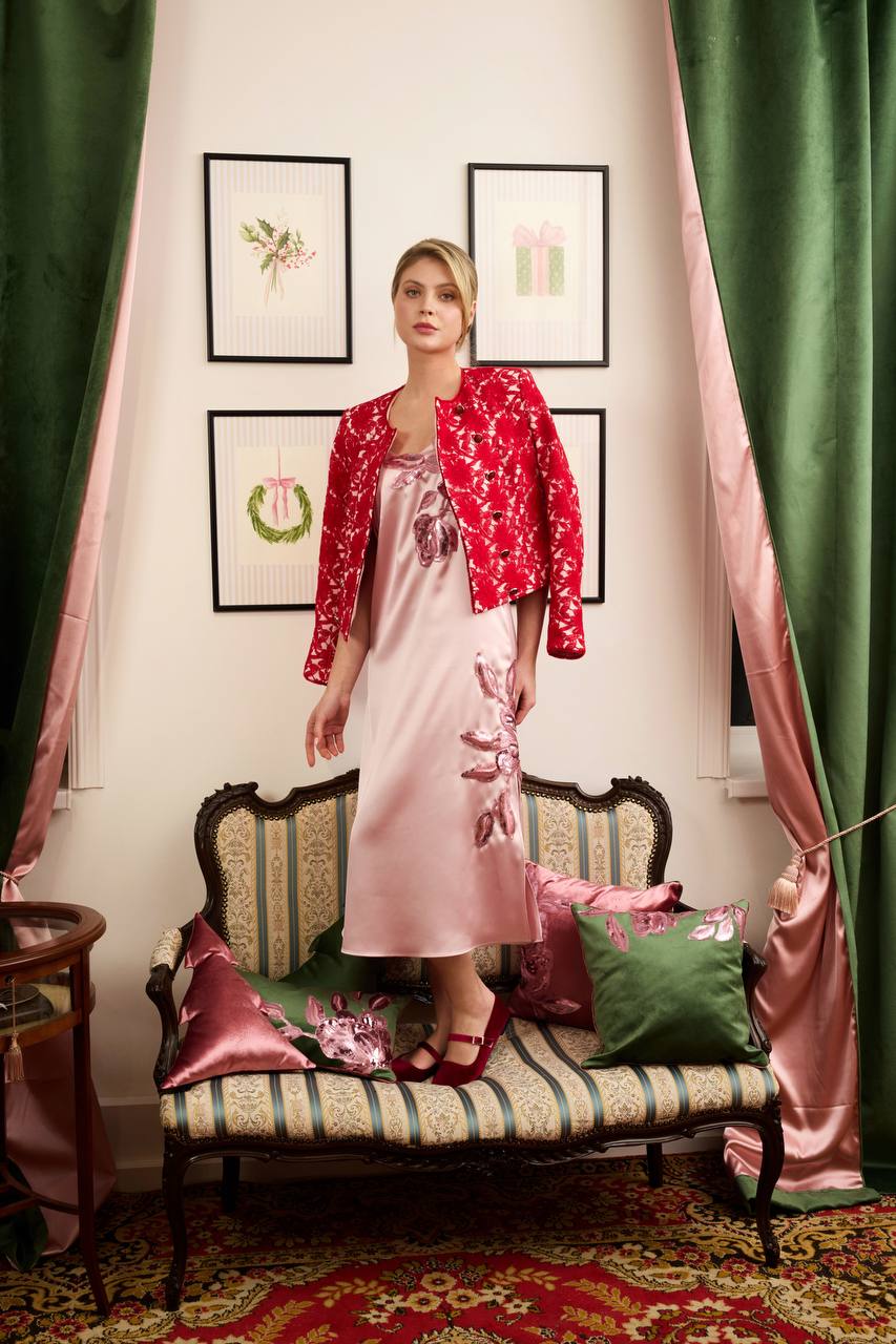 Rose Appliqué Midi Dress