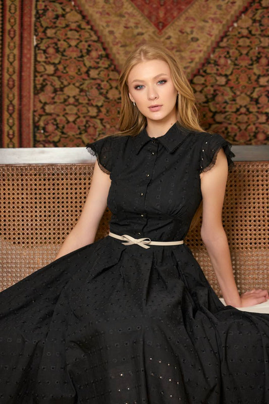 Black Cotton Midi Dress