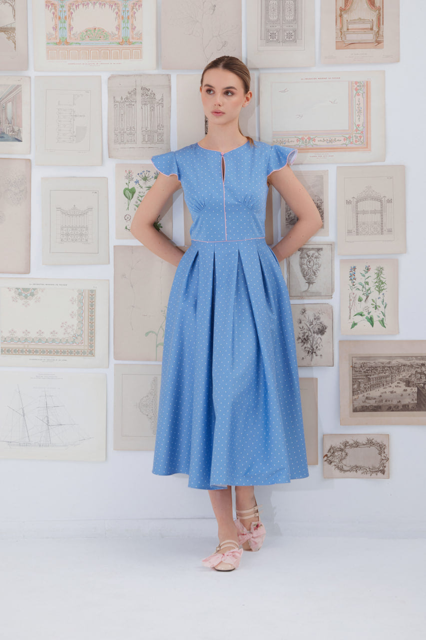 Powder Blue Polka Dot Midi Dress