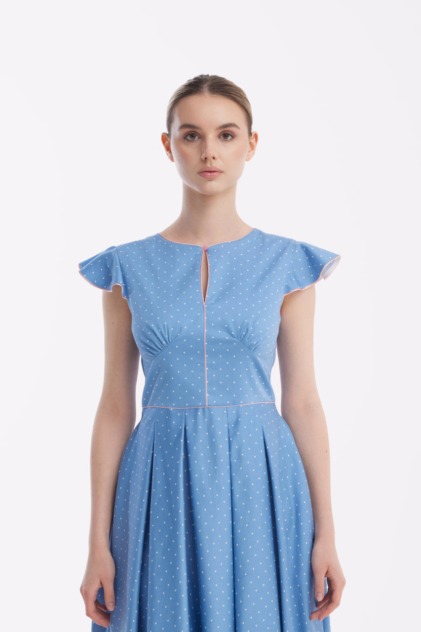Powder Blue Polka Dot Midi Dress