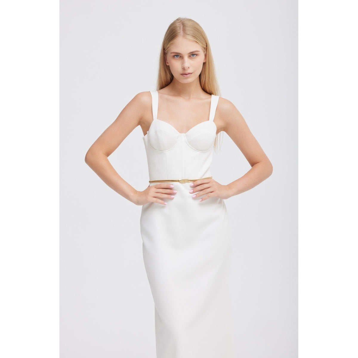 Evelyn White Corset Midi Dress