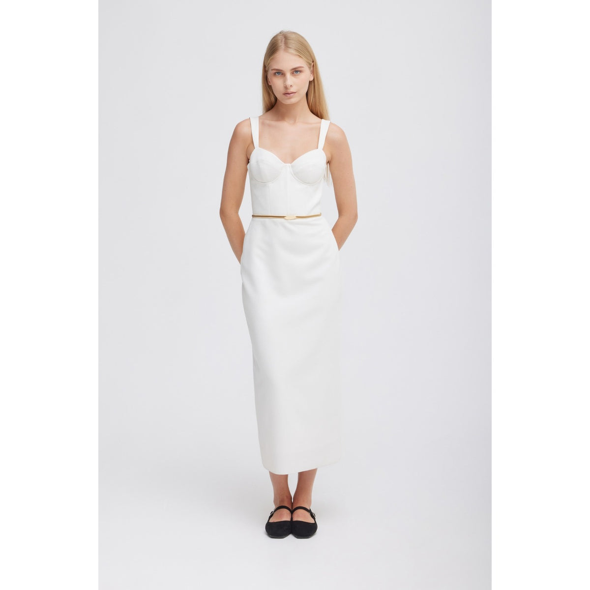 Evelyn White Corset Midi Dress