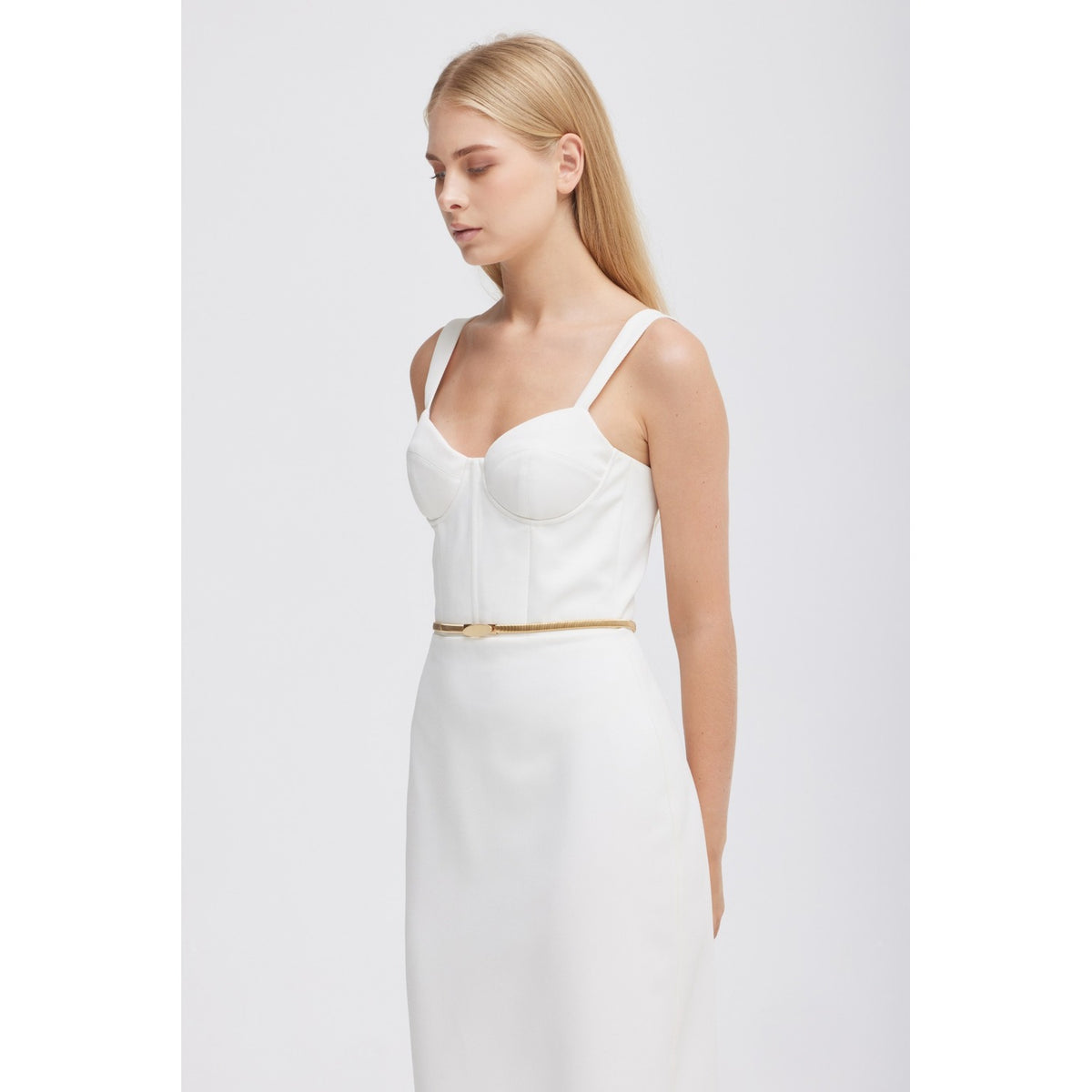 Evelyn White Corset Midi Dress