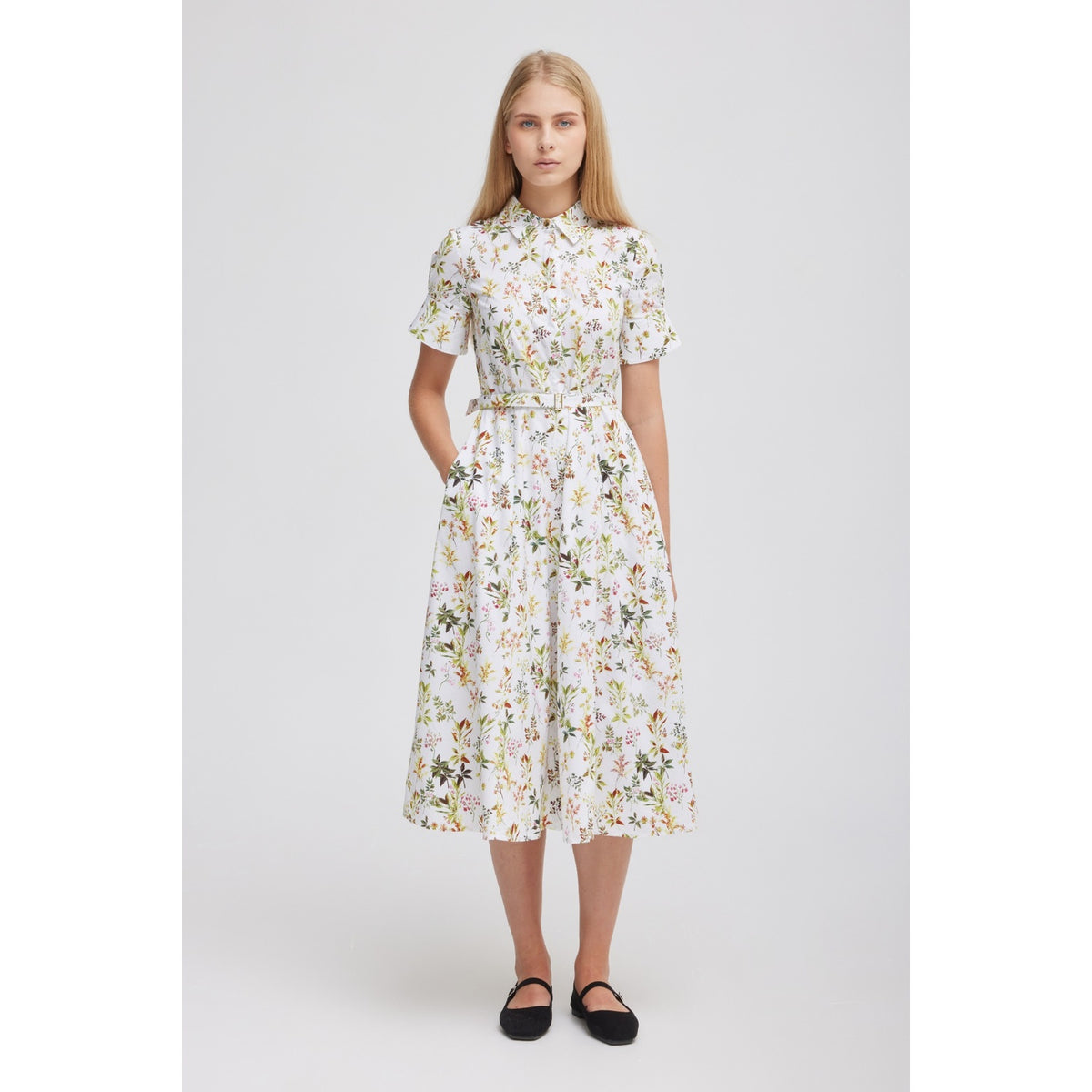 Flora White Midi Dress