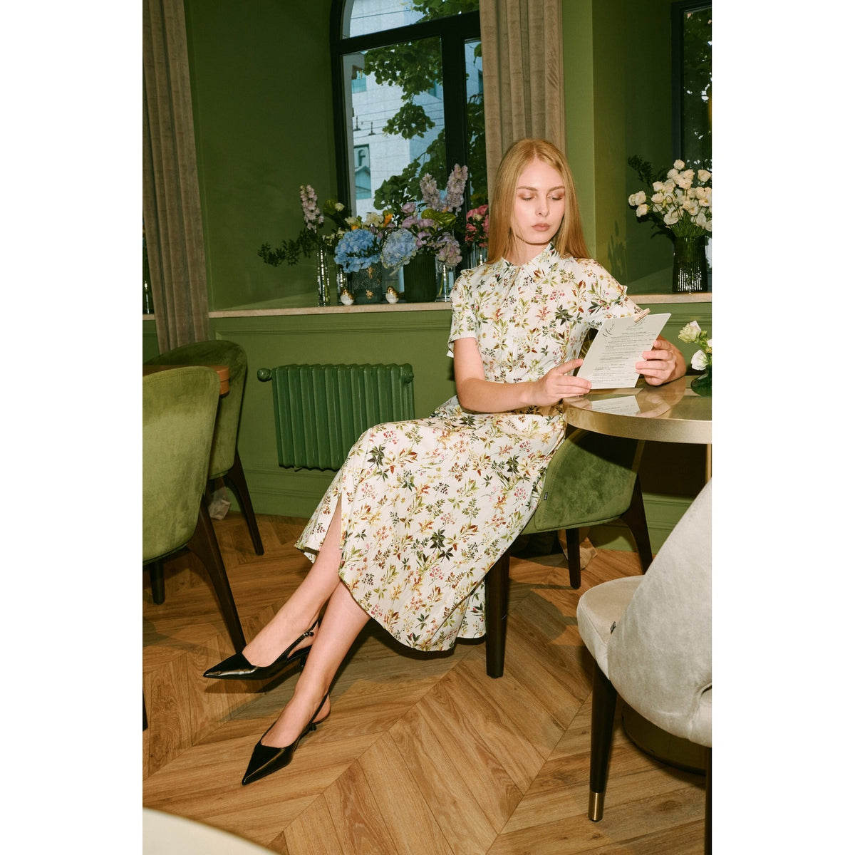 Flora White Midi Dress