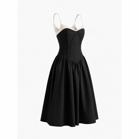 Isabelle Black And White Contrast Midi Dress